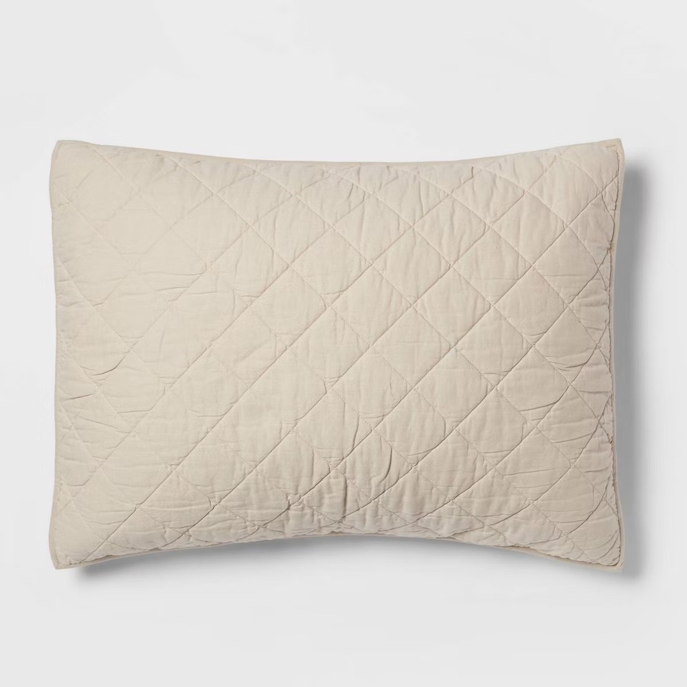 Standard Diamond Stitch Cotton Linen Quilt Sham Khaki - Threshold™